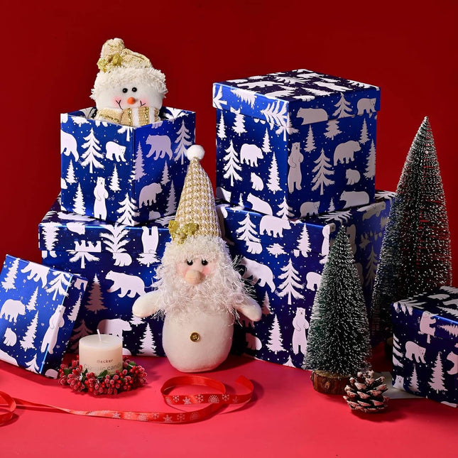 Posh Paper Christmas Gift Boxes, Small Blue Gift Boxes-5pc, 4" - 7 1⁄8"