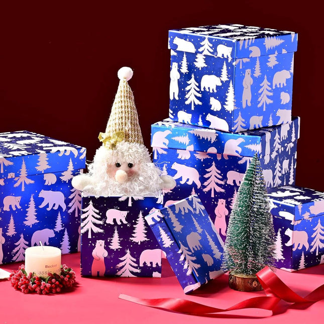 Posh Paper Christmas Gift Boxes, Small Blue Gift Boxes-5pc, 4" - 7 1⁄8"
