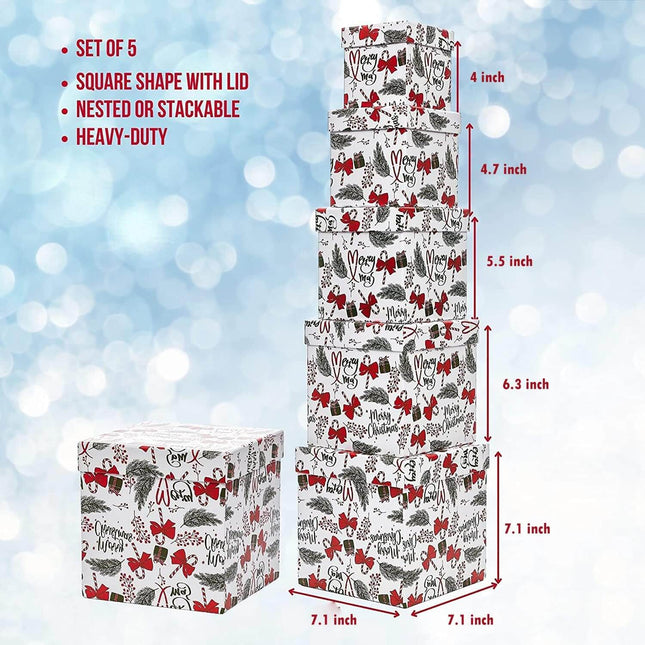 Posh Paper Christmas Gift Boxes, Small Gift Boxes, 4" to 7 1⁄8“, Pack of 5