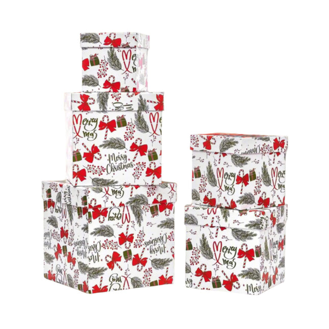 Posh Paper Christmas Gift Boxes, Small Gift Boxes, 4" to 7 1⁄8“, Pack of 5