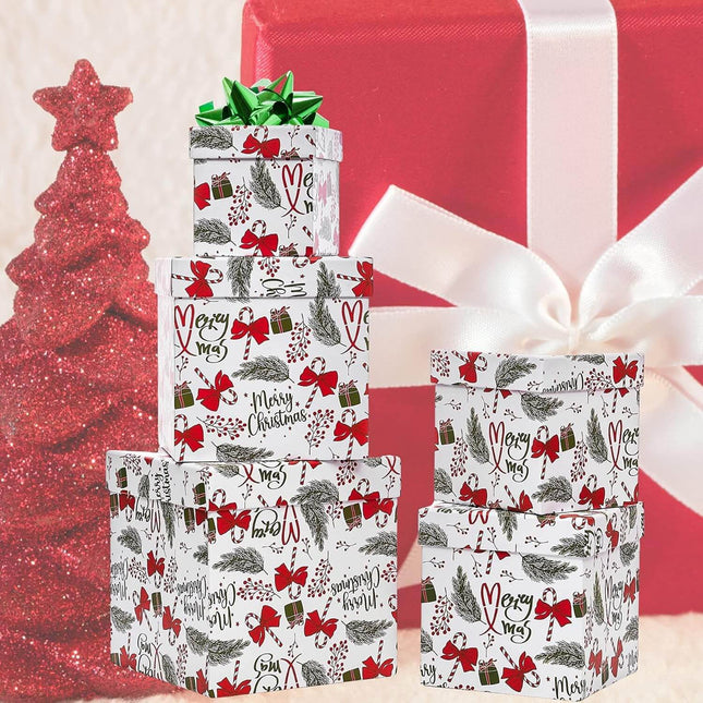 Posh Paper Christmas Gift Boxes, Small Gift Boxes, 4" to 7 1⁄8“, Pack of 5