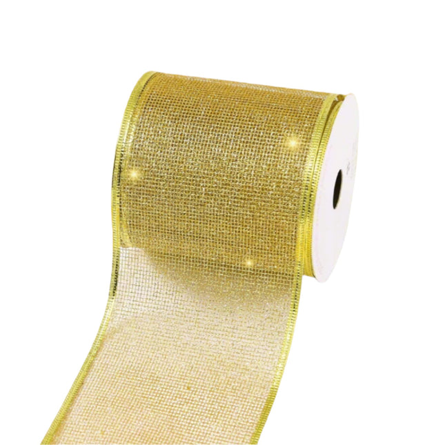 Posh Paper Christmas Ribbons, Gold Glittered Satin Ribbons - 4'' x 10