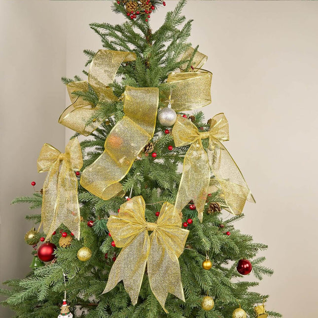 Posh Paper Christmas Ribbons, Gold Glittered Satin Ribbons - 4'' x 10 Yards