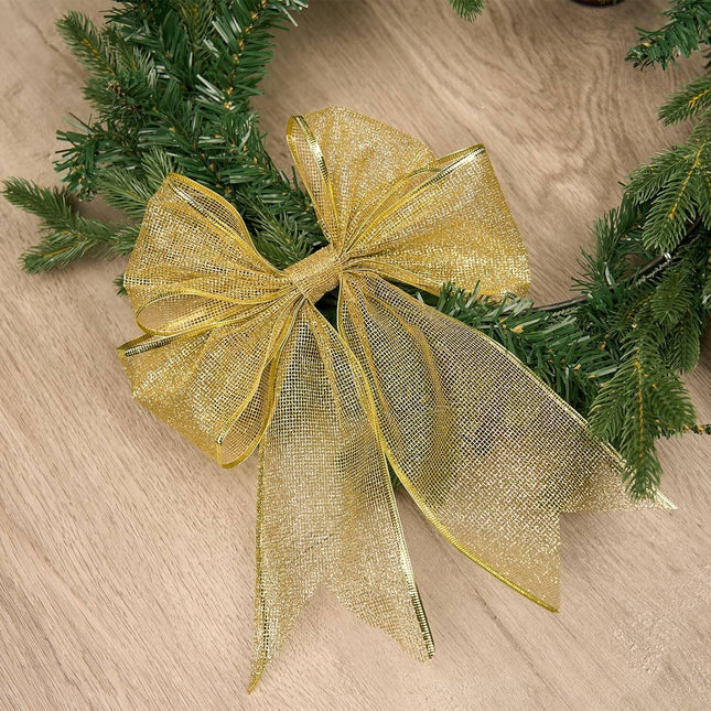 Posh Paper Christmas Ribbons, Gold Glittered Satin Ribbons - 4'' x 10 Yards