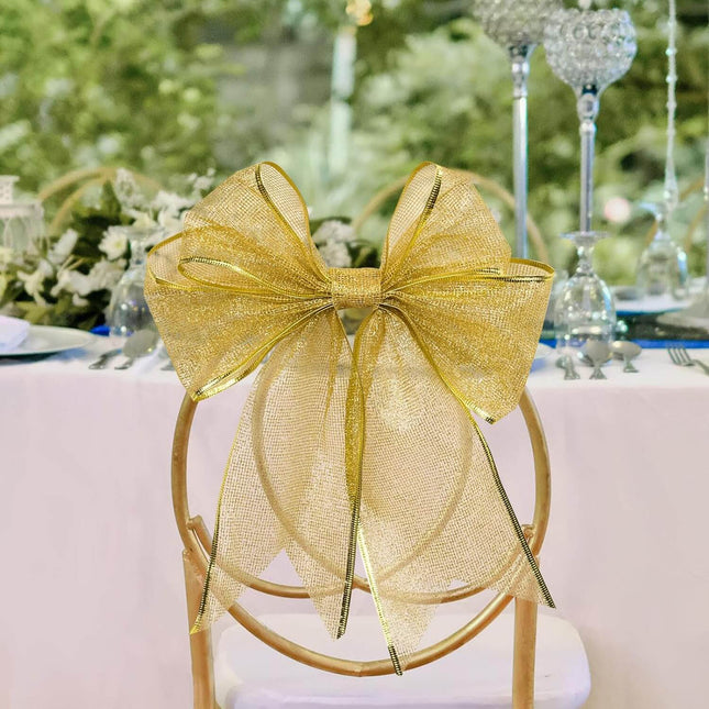 Posh Paper Christmas Ribbons, Gold Glittered Satin Ribbons - 4'' x 10 Yards