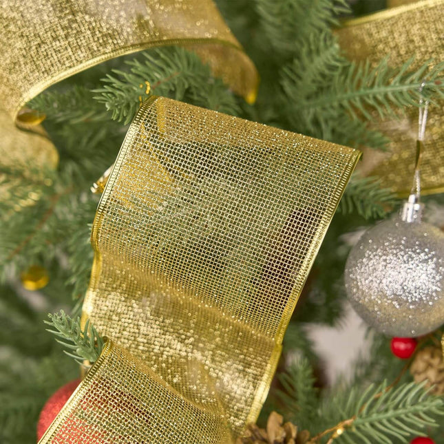 Posh Paper Christmas Ribbons, Gold Glittered Satin Ribbons - 4'' x 10 Yards