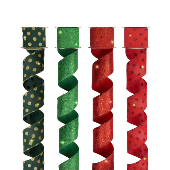 Posh Paper Christmas Ribbons, Red Green Ribbons, 2 1⁄2'' x 32 Yards