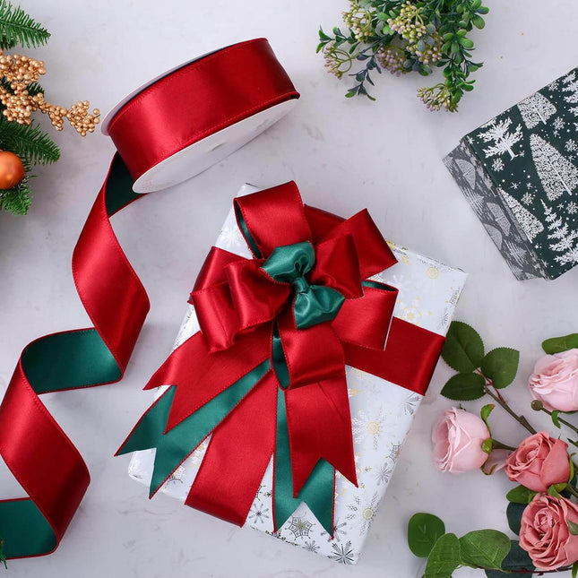 Posh Paper Christmas Ribbons, Red Green Satin Ribbons - 4'' x 30 Yards