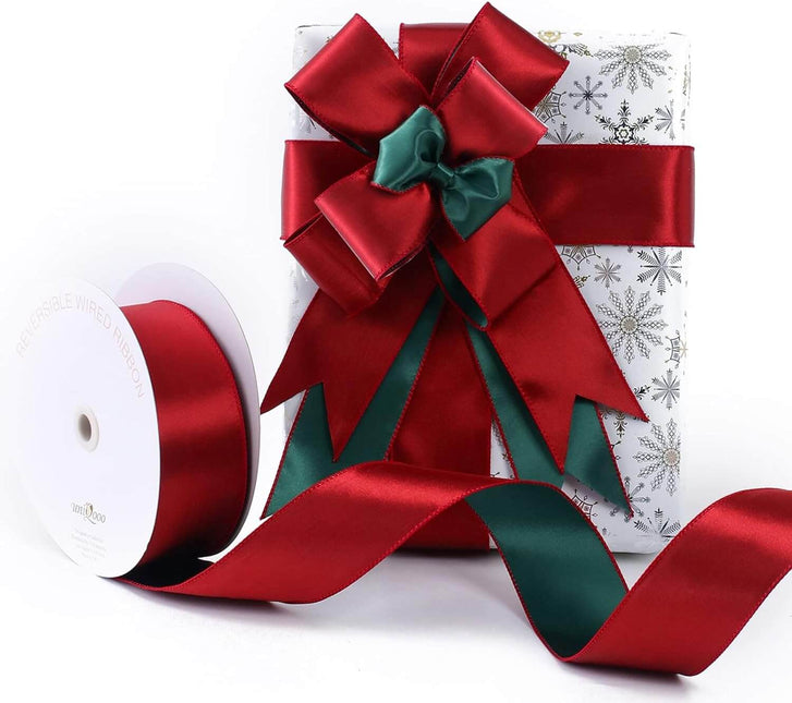 Posh Paper Christmas Ribbons, Red Green Satin Ribbons - 4'' x 30 Yards