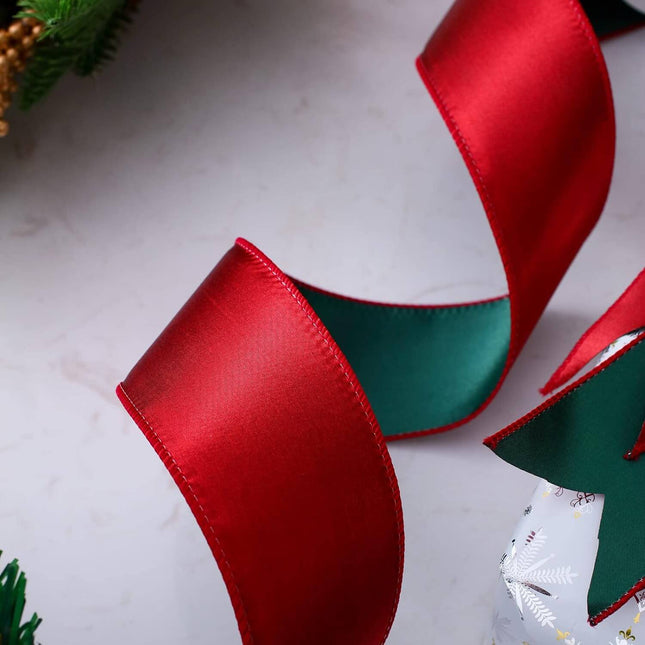Posh Paper Christmas Ribbons, Red Green Satin Ribbons - 4'' x 30 Yards