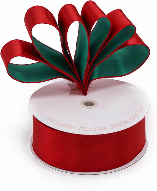 Posh Paper Christmas Ribbons, Red Green Satin Ribbons - 4'' x 30 Yards