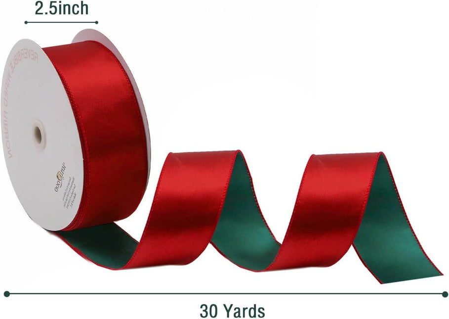 Posh Paper Christmas Ribbons, Red Green Satin Ribbons - 4'' x 30 Yards