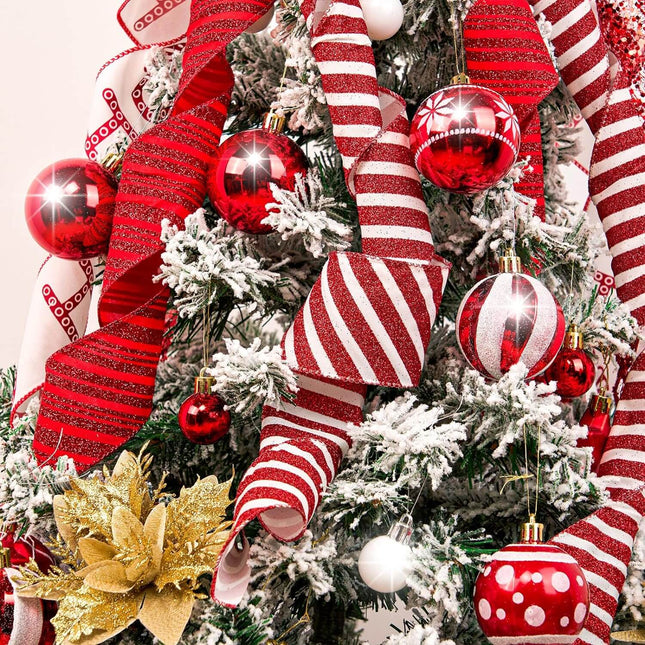 Posh Paper Christmas Ribbons, Red White Ribbons - 2 1⁄2'' x 32 Yards