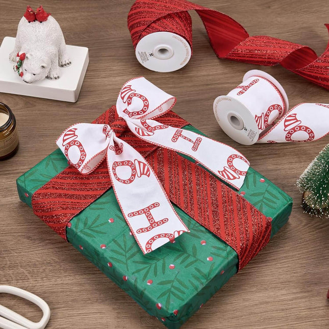 Posh Paper Christmas Ribbons, Red White Ribbons - 2 1⁄2'' x 32 Yards