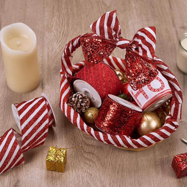 Posh Paper Christmas Ribbons, Red White Ribbons - 2 1⁄2'' x 32 Yards