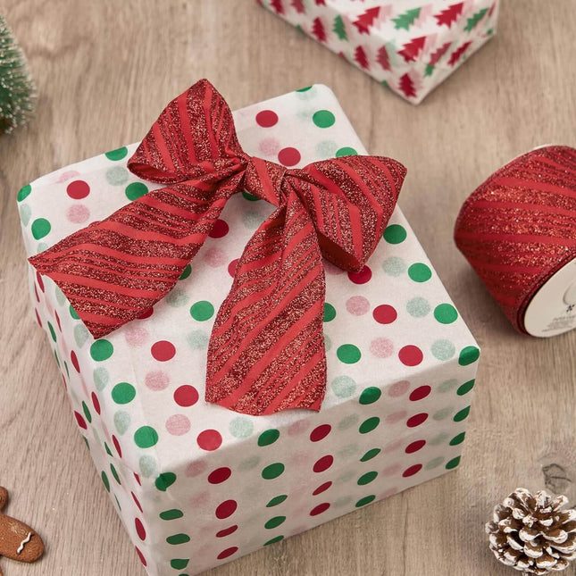 Posh Paper Christmas Ribbons, Red White Ribbons - 2 1⁄2'' x 32 Yards