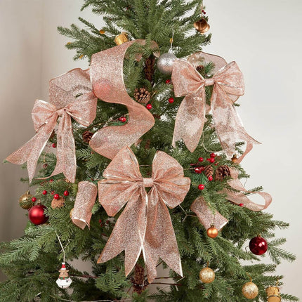 Posh Paper Christmas Ribbons, Rose Gold Glittered Satin Ribbons - 4'' x 10 Yards