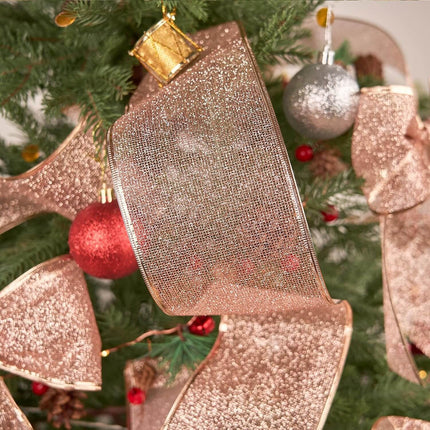 Posh Paper Christmas Ribbons, Rose Gold Glittered Satin Ribbons - 4'' x 10 Yards