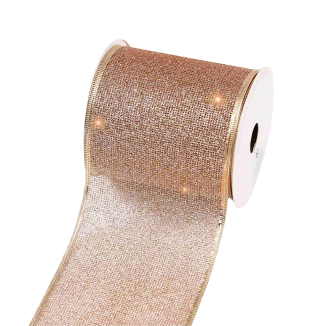 Posh Paper Christmas Ribbons, Rose Gold Glittered Satin Ribbons