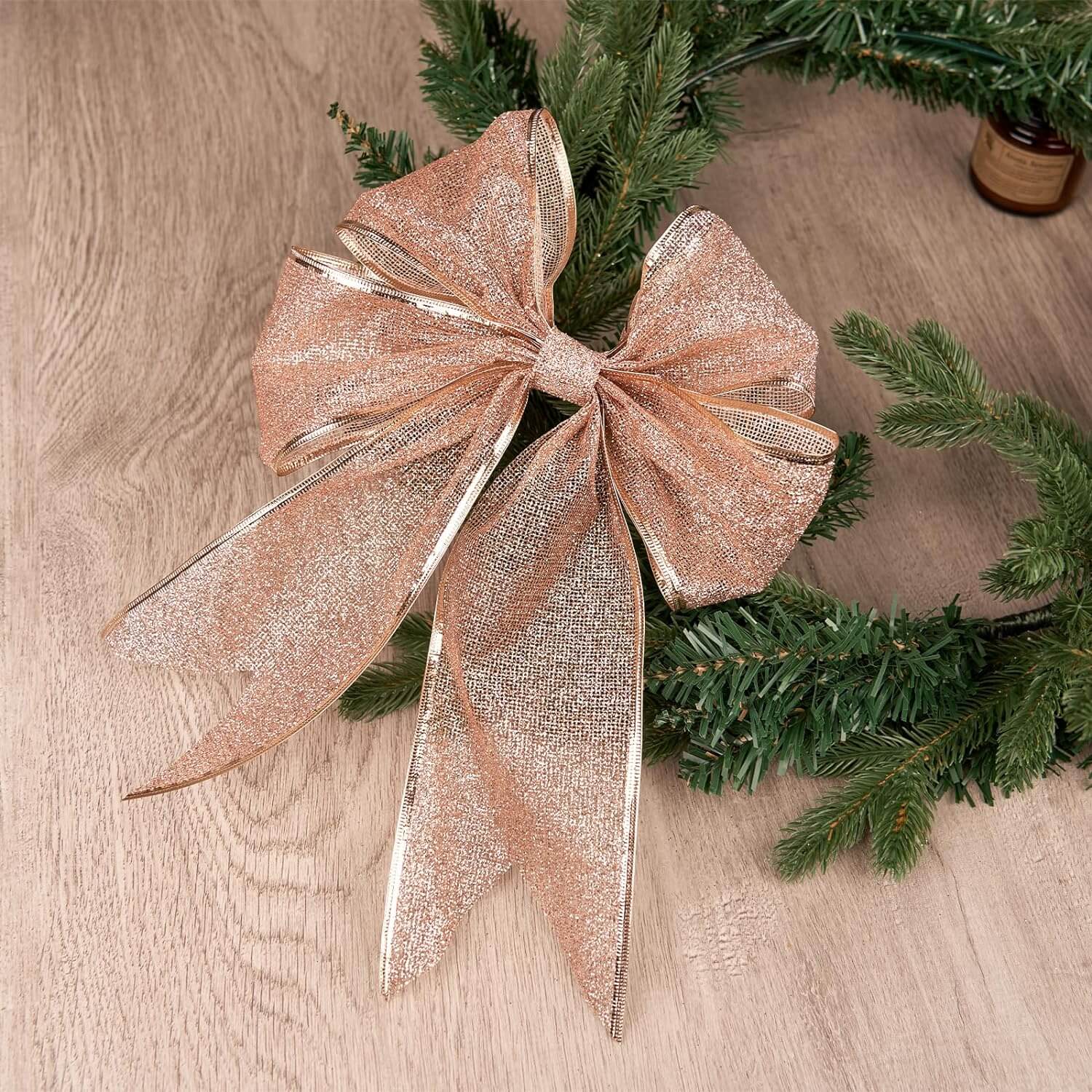 1 Roll 4Inch Wide 10Yds Rose Gold Glitter Wired Ribbon Posh Paper