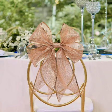 Posh Paper Christmas Ribbons, Rose Gold Glittered Satin Ribbons - 4'' x 10 Yards