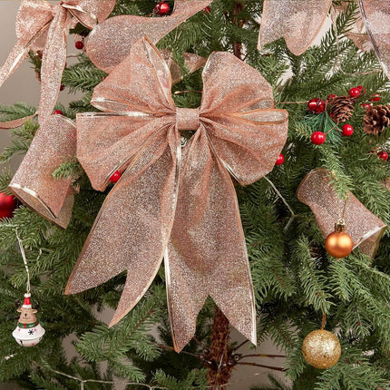 Posh Paper Christmas Ribbons, Rose Gold Glittered Satin Ribbons - 4'' x 10 Yards