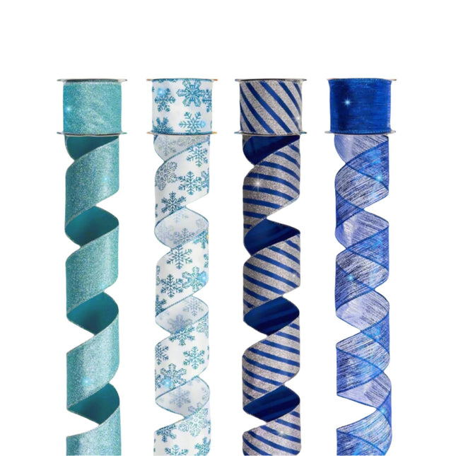 Posh Paper Christmas Ribbons, Silver Glittered Satin Ribbons