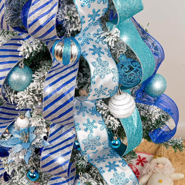 Posh Paper Christmas Ribbons, Silver Glittered Satin Ribbons - 2 1⁄2'' x 32 Yards