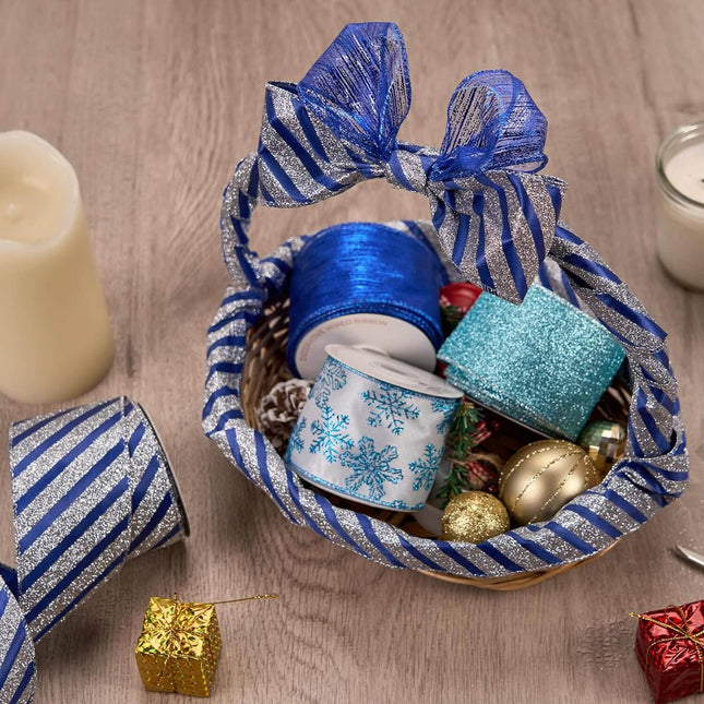 Posh Paper Christmas Ribbons, Silver Glittered Satin Ribbons - 2 1⁄2'' x 32 Yards