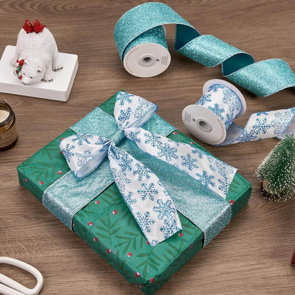 Posh Paper Christmas Ribbons, Silver Glittered Satin Ribbons - 2 1⁄2'' x 32 Yards