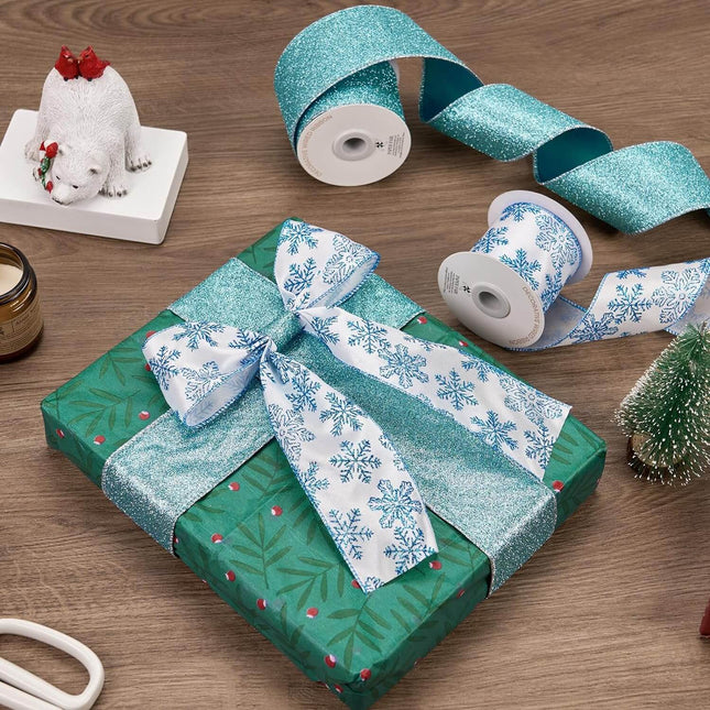 Posh Paper Christmas Ribbons, Silver Glittered Satin Ribbons - 2 1⁄2'' x 32 Yards
