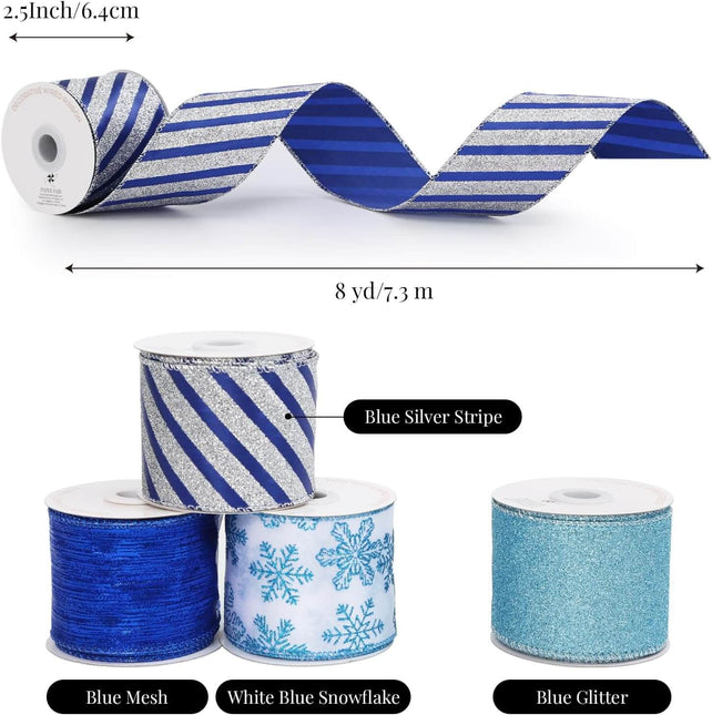 Posh Paper Christmas Ribbons, Silver Glittered Satin Ribbons - 2 1⁄2'' x 32 Yards