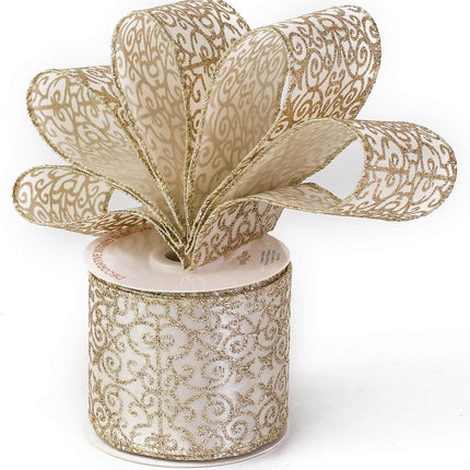 Posh Paper Christmas Ribbons Wired, Gold Ribbons, 2 1⁄2“ x  40 Yards