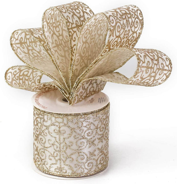 Posh Paper Christmas Ribbons Wired, Gold Ribbons, 2 1⁄2“ x  40 Yards