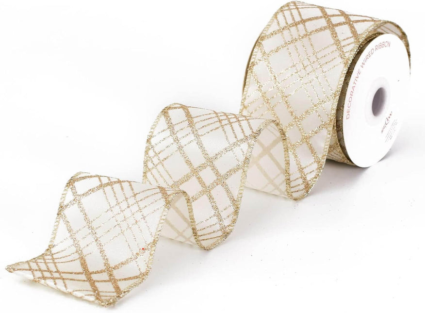 Posh Paper Christmas Ribbons Wired, Gold Ribbons, 2 1⁄2“ x  40 Yards
