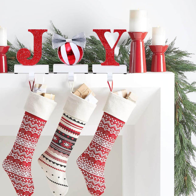 Posh Paper Christmas Stocking Hangers, Set of 3 with Letter JOY
