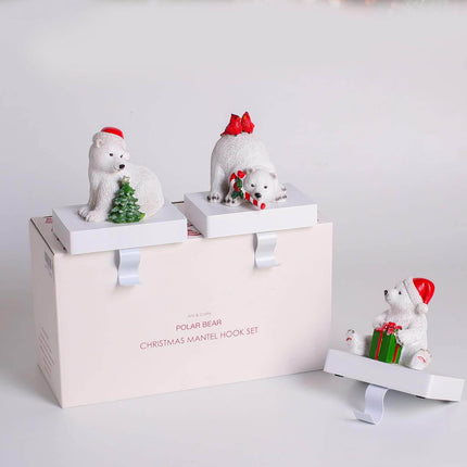 White Polar Bear Christmas Stocking Holders, Pack of 3