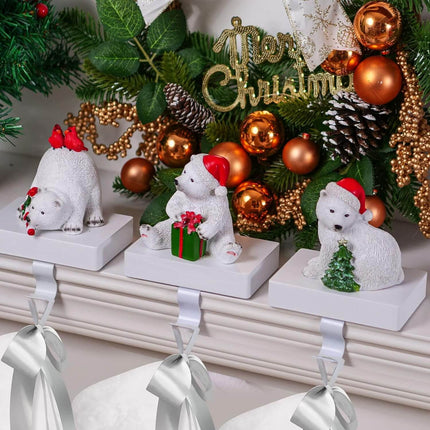 White Polar Bear Christmas Stocking Holders, Pack of 3