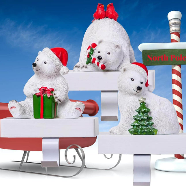 White Polar Bear Christmas Stocking Holders, Pack of 3