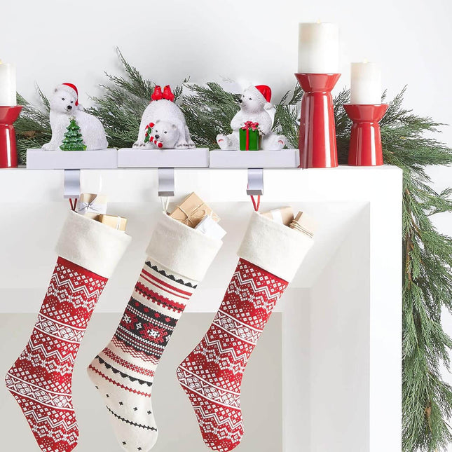 White Polar Bear Christmas Stocking Holders, Pack of 3