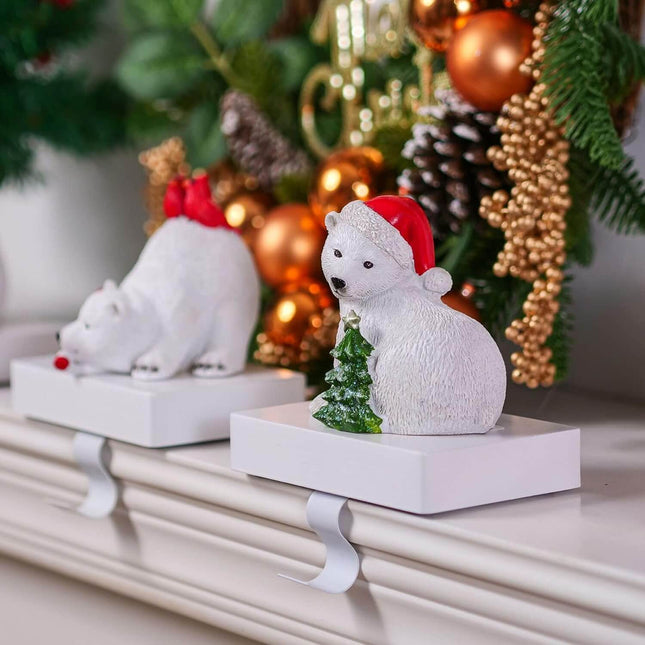 White Polar Bear Christmas Stocking Holders, Pack of 3