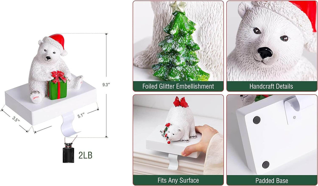 White Polar Bear Christmas Stocking Holders, Pack of 3