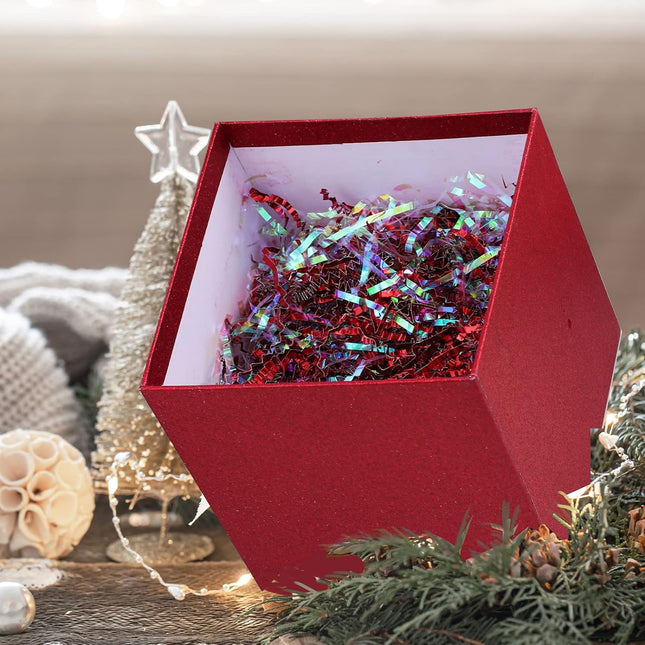 Christmas Red Crinkle Paper Shredded Holiday Gift Basket Filler, 1 LB