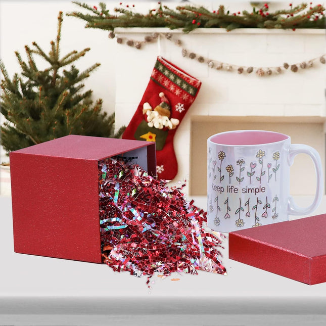 Christmas Red Crinkle Paper Shredded Holiday Gift Basket Filler, 1 LB