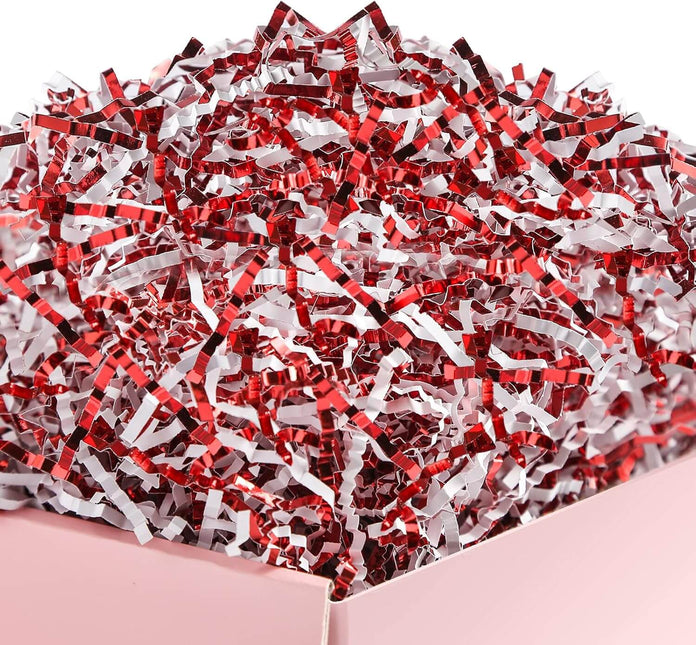 Christmas Red Crinkle Paper White Crinkle Paper Shredded, 1 LB