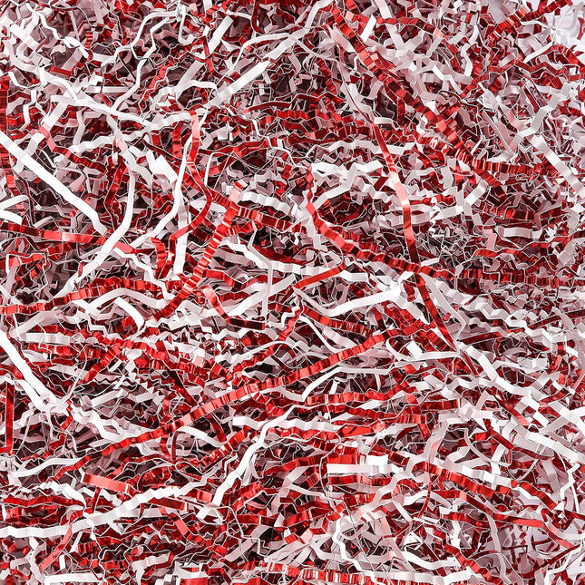 Christmas Red Crinkle Paper White Crinkle Paper Shredded, 1 LB