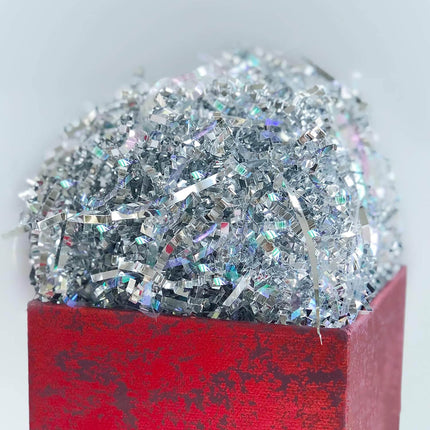 Metallic Silver Crinkle Paper Shredded Gift Basket Filler, 1 LB