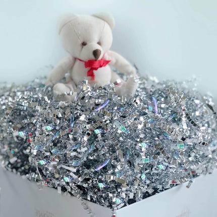 Metallic Silver Crinkle Paper Shredded Gift Basket Filler, 1 LB