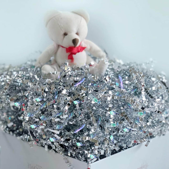 Metallic Silver Crinkle Paper Shredded Gift Basket Filler, 1 LB