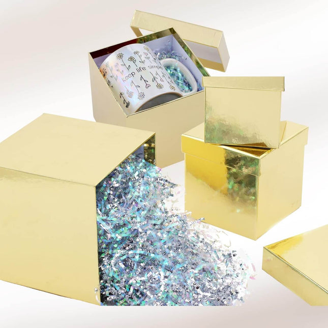Posh Paper Gift Boxes, Christmas Gift Boxes, Gold - Pack of 5